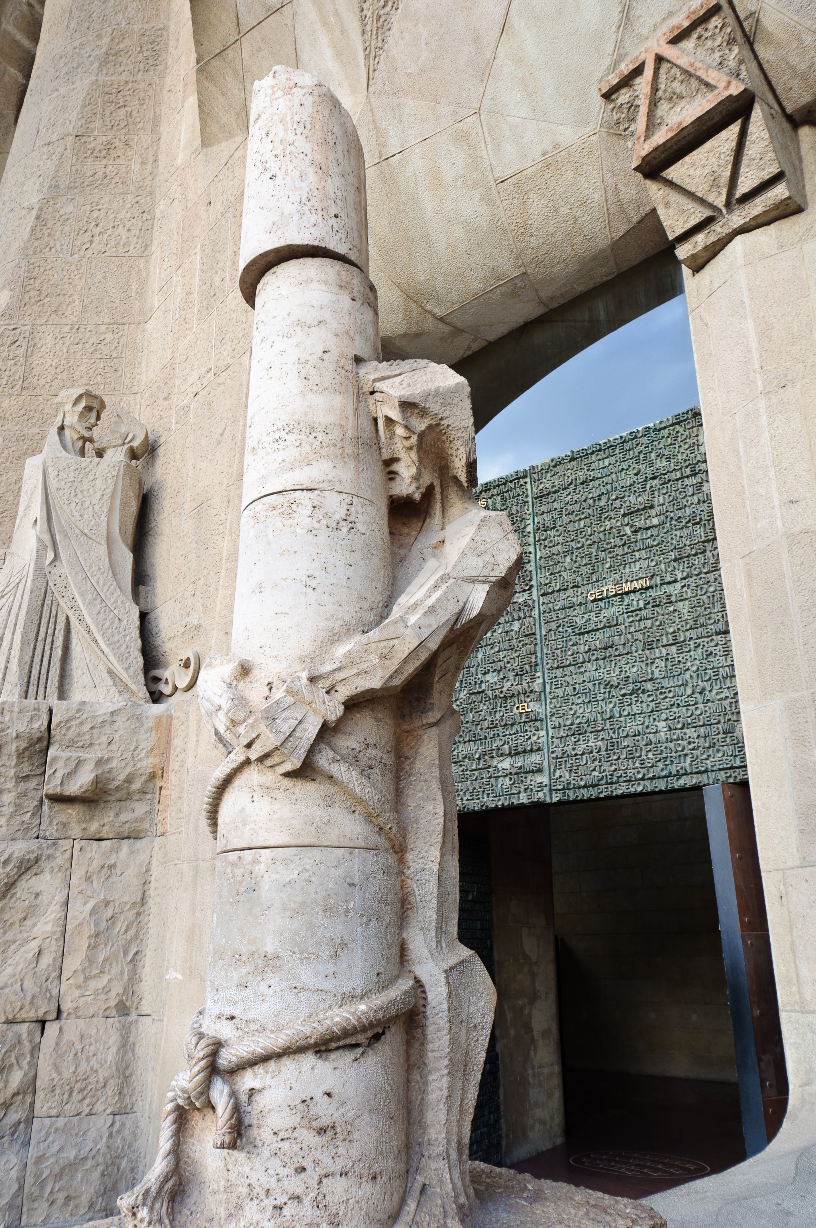 Jesus tied to a column. Sculpture at Sagrada Familia